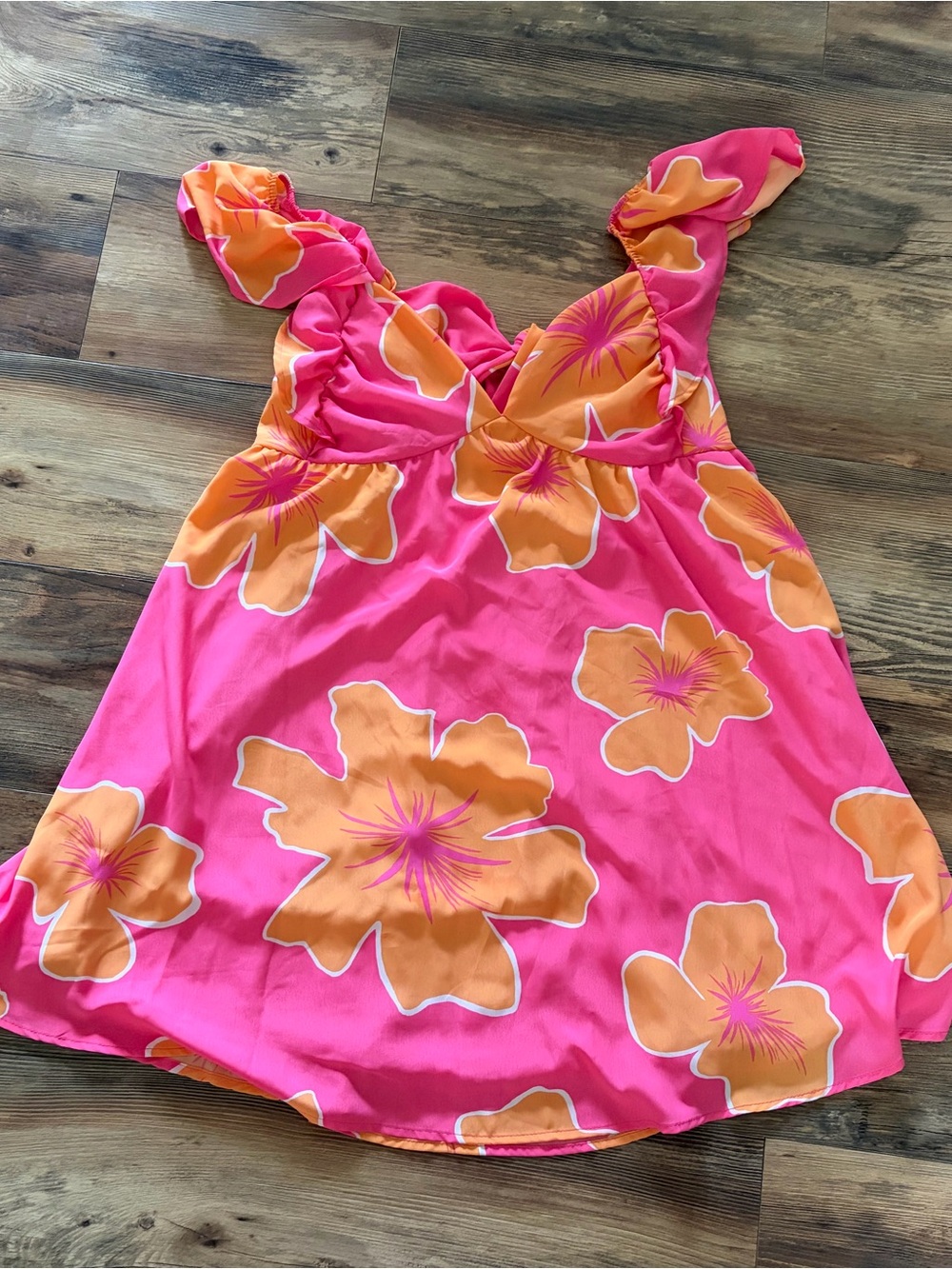 Altar'd State Hot Pink & Orange Floral Mini Sundress